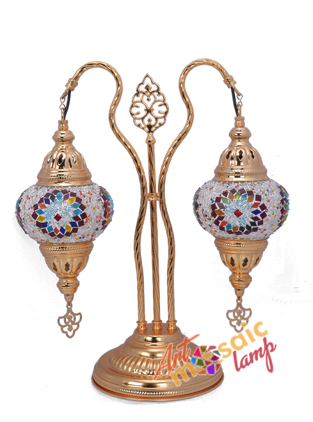 Double Swan Neck Gold Mosaic Lamp 13320-G-6 Double Swan Neck Gold Mosaic Lamp 13320-G